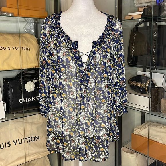 OLD NAVY | Sheer 3/4 Sleeve Paisley Blouse in Blue - Picture 1 of 3